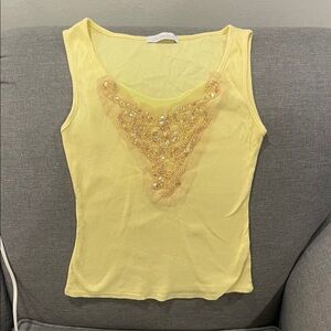 Yellow Tank Top with Gold Beaded Neckline